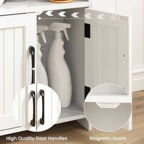 Small Bathroom Storage Cabinet with 2 Doors & Shelf, Line White - Image 6