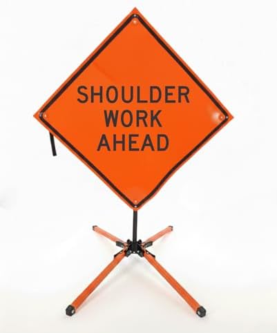 Traffic Roll-Up Sign Kit with Stand – Collapsible Safety Sign & Heavy-Duty Portable Stand, High Visibility, Easy Setup (Shoulder Work Ahead, Non-reflective) by EASTERNMETALSIGNSANDSAFETY