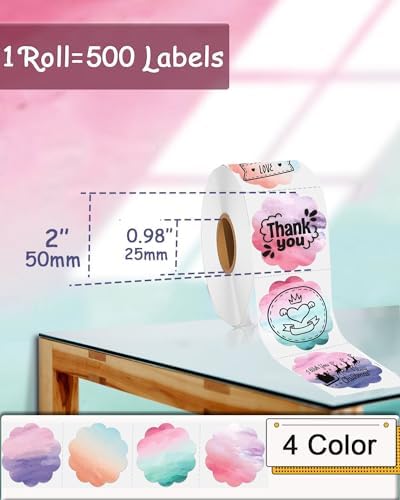 2''2'' Flower Thermal Sticker Labels, 500 Self-Adhesive Direct Thermal Labels/1 Roll, Multi-Purpose for DIY Logo Design, Name Tag, QR Code, Nebula - Image 2