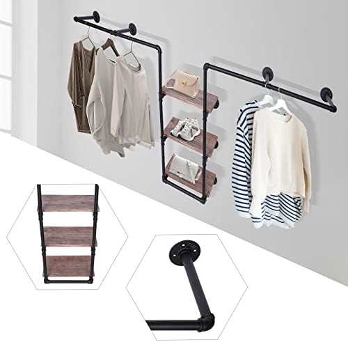 LYNICESHOP Wall-Mounted Clothes Rack, Industrial Pipe Clothing Rack Wall Mount Clothing Rack with Storage Shelves Space-Saving Heavy Duty Clothes Hanger for Closet Storage - Image 5