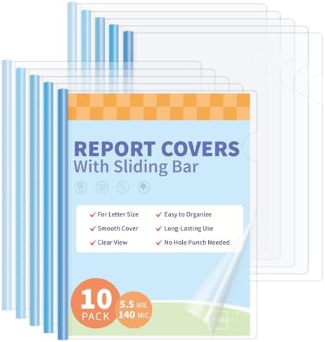 Clear Report Covers with Sliding Bars, 50 Sheet, Blue Gradient, 10 Pack by Binditek