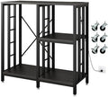 METYERRY Adjustable Kitchen Bakers Rack with Power Outlet,4-Tier Microwave Stand Kitchen Cart,Mini Fridge Stand with Storage,Bar Cabinet,Suitable for Office,Coffee Bar,Living Room,Patio, Black by METYERRY