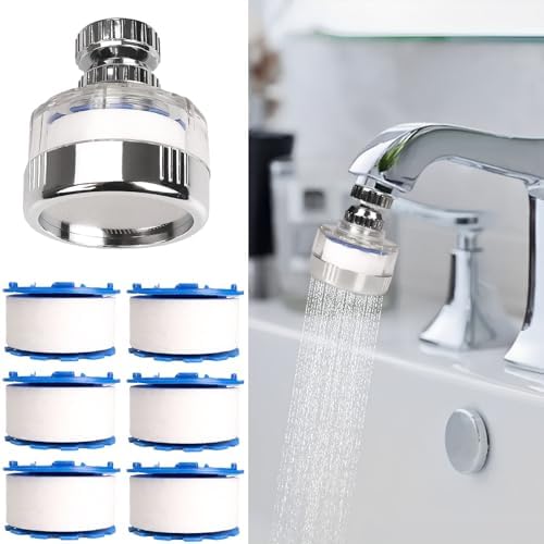 7Pcs Sink Water Filter with Filter Elements Set, Universal Sink Faucet Filter 360°Rotating, Sink Faucet Filter Removes Fluoride Hard Water, Tap Water Filter for Home Kitchen Sink by Dexspoeny