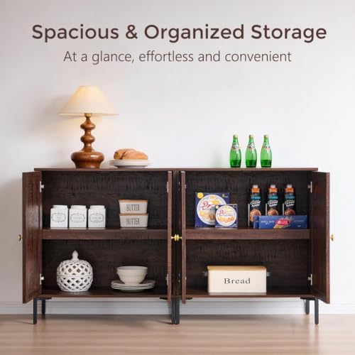 IFGET 92.63" W Modern Arched Sideboard Buffet Cabinet with Storage, Brown - Image 3