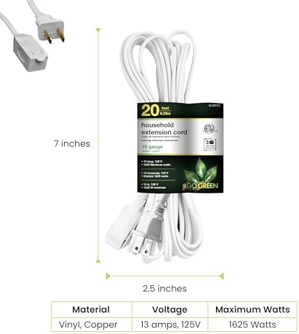 Go Green Power 20ft White Extension Cord, 3 Outlets, 16/2 Gauge, Indoor Use, Child-Safe Covers, UL Listed for Home & Office Electronics - Image 2