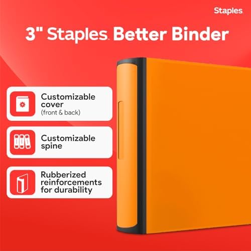 Staples 3 Inch D-Ring Heavy-Duty View Binder, Orange, Holds 600 Sheets - Image 2