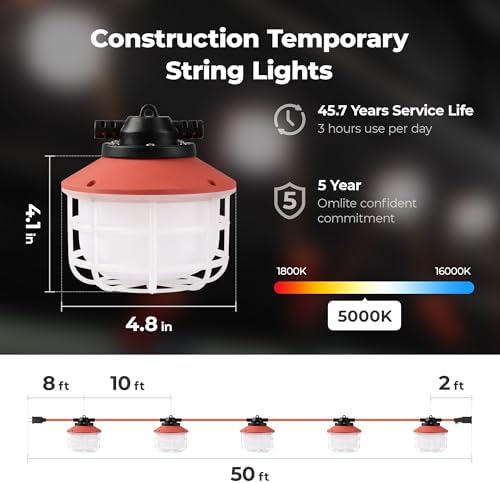 50FT 75W Construction String Light,ETL Certified,18/2 SJTW - Image 4