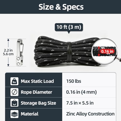4 Pack Adjustable Rope Tensioner Set with Alloy Buckles and Storage Bag, Tie Down Ropes for Tent, Tarp, Hammock, Clothesline, Luggage & Outdoor Use (Black) - Image 6