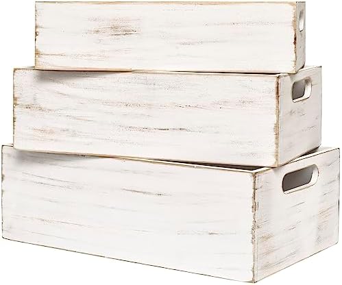 Set of 3 White Wooden Boxes for Storage Small Crates for Display and Organizing, Farmhouse Style Storage Boxes for Crafts, Decor, Home Pantry and Living Room - Image 5