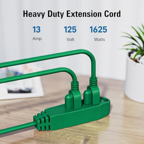 K KASONIC 12 FT 3 Outlet Extension Cord, 16/3 SJTW Grounded Cord, Green - Image 2