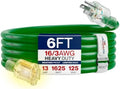 6ft Outdoor/Indoor Extension Cord 16/3 Gauge Heavy Duty 3 Prong SJTW, Waterproof, Flexible Cold-Resistant Long Power Cord,13A 125V 1625W, Green by LifeSupplyUSA by LifeSupplyUSA