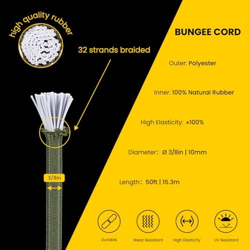 Brotree Bungee Cords 3/8" x 50ft Elastic Shock Cord 100% Stretch Cord - Image 3