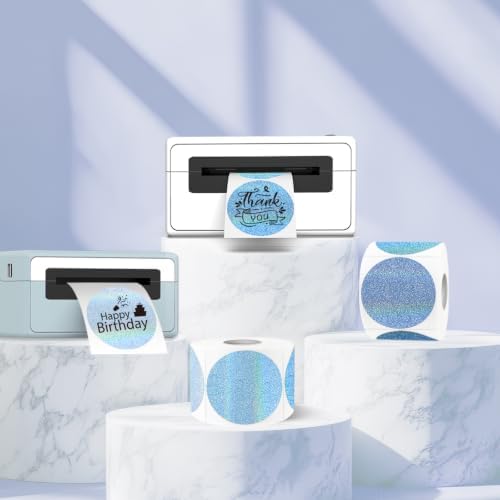 2''Holographic Blue Gradient Thermal Label,Self-Adhesive Round Thermal Printer Sticker for DIY Logo Design,Name Tag,Thanks Card 300 Labels/Roll - Image 4
