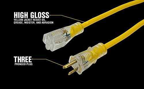 Southwire Yellow Jacket Heavy Duty Extension Cord - Outdoor Power for Tools & Equipment - Lighted End with SJTW Jacket & Three Prong Plug - 100 Foot - Image 5