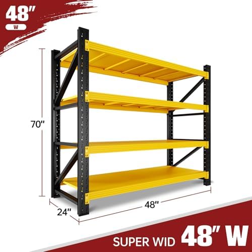 RAVIGIN 3000LBS Storage Shelves, 48" W Garage Shelving Heavy Duty Metal Adjustable Garage Shelves, Shelving Units Industrial Shelving for Warehouse, 48" W x 23.7" D x 70" H,Yellow - Image 2