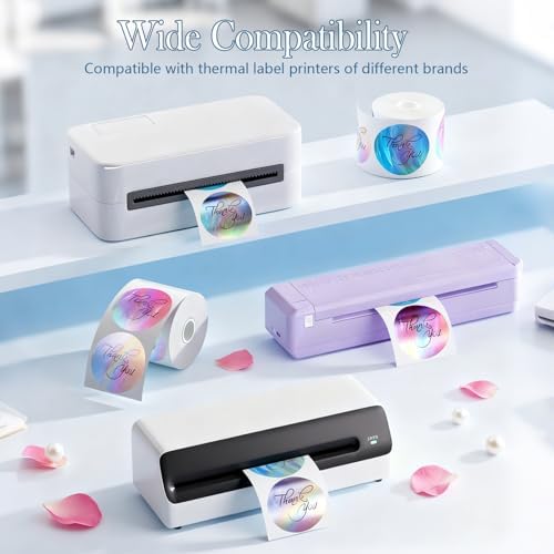 2-Inch Round Holographic Thermal Sticker Labels, with Rainbow Wave and Glitter Deign, Suitable for Every Tags, Custom DIY Logo Applications, 6 Colors (300Pcs/Roll) - Image 3