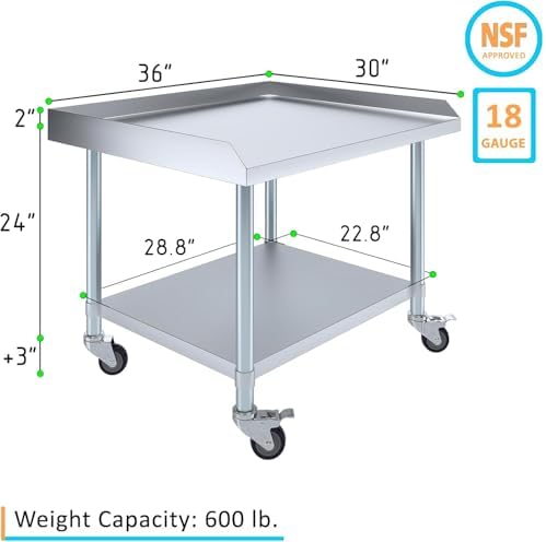 30" x 36" Stainless Steel Rolling Equipment Stand with Wheels | Mobile Commercial Kitchen Work Table for Restaurant, Bakery & Foodservice | NSF Certified - Image 2