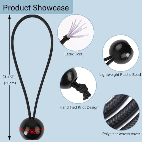 50PCS Ball Bungee Cords Heavy Duty Canopy Tarp Tie Downs, for Camping, Shelter, Cargo, Tent Poles UV Resistant - Black (Black, 12 inch) - Image 2