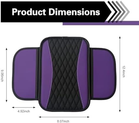 Car Center Console Cover, Patchwork Leather Center Console Covers for Cars, Waterproof Comfortable Car Armrest Seat Box Cover Protector, with 2 Side Storage Bag, Universal for Cars (Purple) - Image 2