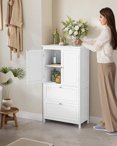 VASAGLE Bathroom Floor Cabinet with 2 Doors, 2 Drawers, Cloud White - Image 2