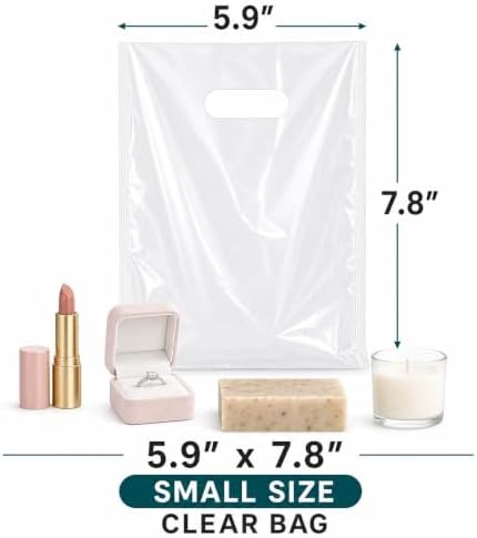 Small Clear Plastic Shopping with Handle Bag Small Business Store Retail - Image 4