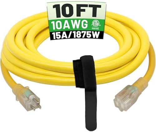 POWGRN 10 Ft 10AWG Outdoor Extension Cord, Yellow by POWGRN