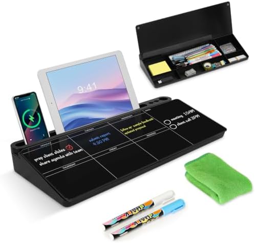 Desktop Glass Whiteboard with Storage, Weekly Calendar Desk White Board by WALGLASS