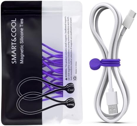 SMART&COOL Reusable Silicone Magnetic Cable Ties, Purple, 10-Pack by SMARTCOOL