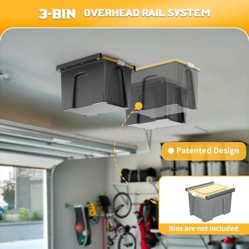 WALMANN Ceiling Tote Storage Rails, Heavy Duty Garage Ceiling Bin Rack - Image 2