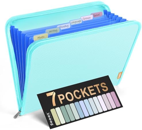 Sooez 7 Pockets Accordion File Organizer, Zipper Expanding File Folder A4 by Sooez