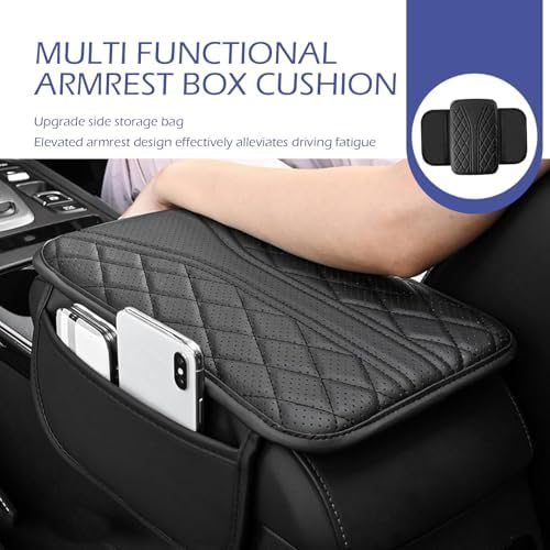 Car Center Console Cover, Breathable Fiber Leather Car Armrest Cover with 2 Storage Bags, Universal Vehicle Center Console Pad, Universal for SUV, Sedan, Truck (Black) - Image 4