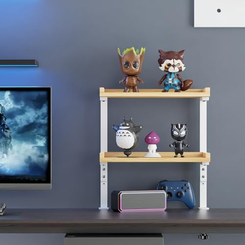 Clamp On Desk Shelf 2-Tier, 12.6 inch Wood Shelving Unit for Office Desk/Gaming Accessories, Tabletop Book Storage Rack, Shelf for Top & Under of Desk, Natural - Image 2
