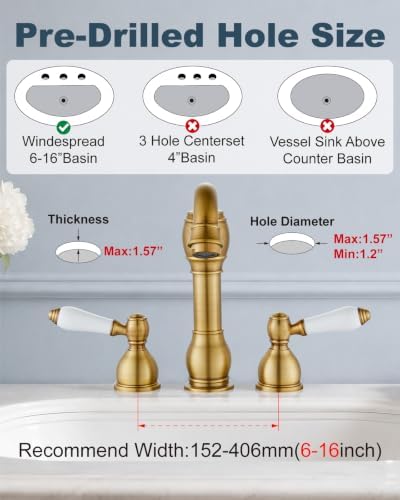 Aolemi Widespread Bathroom Sink Faucet 3 Hole White Lever Antique Brass - Image 3