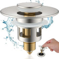 Hibbent All Metal Universal Bathroom Sink Stopper for 1.1''~2.3'' Basin, Pop Up Sink Drain Strainer, Brass Bullet Core Push Type Stopper, Stainless Steel Anti Clogging Drain Filter, Brushed Nickel by Hibbent
