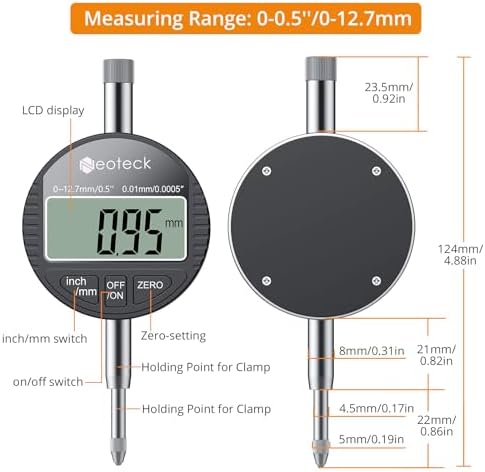 Neoteck 0-12.7mm/0.5" Digital Dial Indicator 0.01mm/0.0005" with Resolution - Image 6
