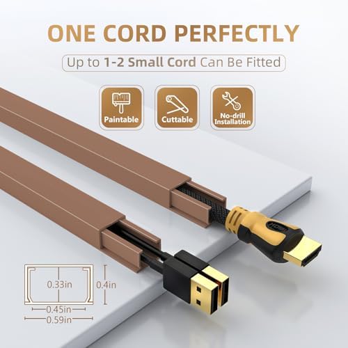 Delamu Cord Hider, 85in Cord Covers for Wires on Wall, One-Cord Cable Hider, Self-Adhesive Wire Hiders Wire Covers for TV Cords on Wall, Paintable Cable Cover Management Kit, W0.59 H0.4in, Brown - Image 2