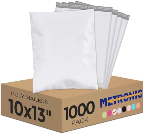 Metronic Poly Mailers 10x13 1000Pcs, Small Shipping Bags for Clothing, Waterproof Mailers Poly Bags for Small Business, Shipping Envelopes Mailing Bags for Business, White by METRONIC