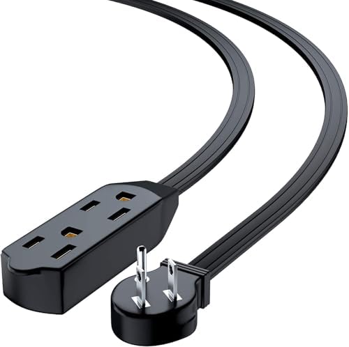 Maximm 15 Ft Flat Plug Extension Cord, 3-Outlet, Angled Plug, Black, UL - Image 3