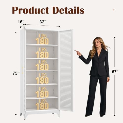 SteeLoong 75" Metal Storage Cabinet with Doors and 5 Adjustable Shelves - Image 3