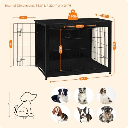 DWANTON 38.5" XL Dog Crate Furniture with Cushion, Large Dog Kennel Indoor - Image 3
