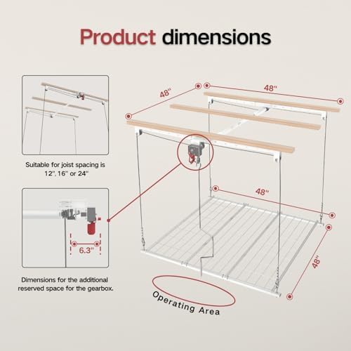 Overhead Garage Storage Rack, Adjustable Heavy-duty 4x4 Ft Ceiling Storage Racks with Safety Lock, Ideal for Garage Storage Lifting Organization System, 250lbs Capacity, White - Image 2