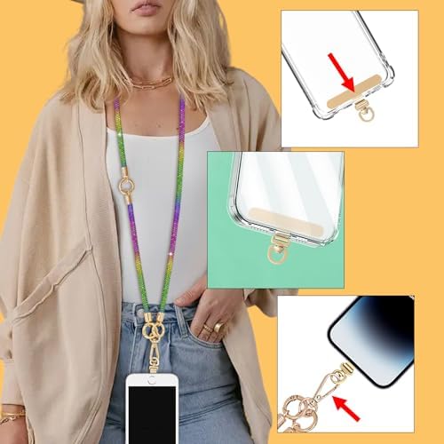 Crystal Phone Strap Crossbody and Wrist Lanyard, Anti Theft Layered & Wrist Strap Cell Phone Neck for Women - Image 4