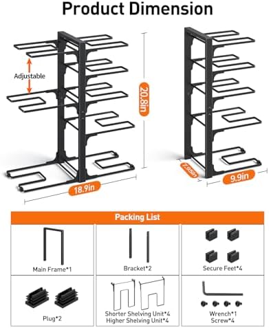ORDORA Pots and Pans Organizer Under Cabinet 20.8", 8-Tier Adjustable Black - Image 3