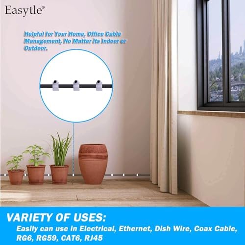 Cable Wire Clips 4mm 6mm 8mm 10mm Cable Management RG6 RG59 CAT5 CAT6 RJ45 Electrical Ethernet Dish TV Speaker Wire Cord Tie Holder Single Coaxial Nail Clamps (Pack of 400) - Image 7