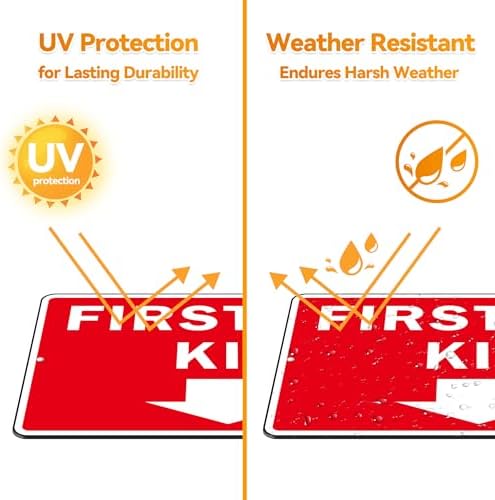 First Aid Sign, (2 Pack) Self Adhesive First Aid Kit Sign for Wall, Aluminum Metal Signs With 2 Pre-drilled Holes (9 x 6 inches, Red/White) - Image 6