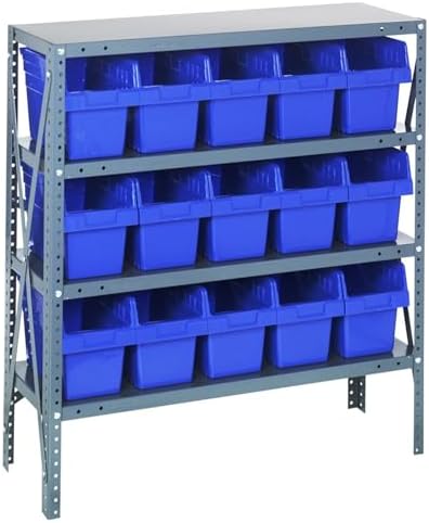 Quantum Storage Systems 1839-SB804BL Solid Heavy Duty 4 Shelves 15 STORE-MAX Blue Bins 39" H x 36" W x 18" D by QuantumStorageSystems