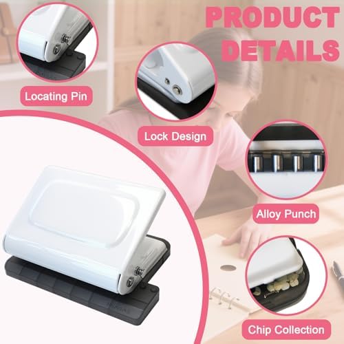 10 Hole Punch Binding Machine for Planner, Manual Binding System with 10 Multi-Color Binder Rings for Making 26 Holes on B5, 30 Holes on A4, 20 Holes on A5 Book, 10 Sheet Capacity - White - Image 3