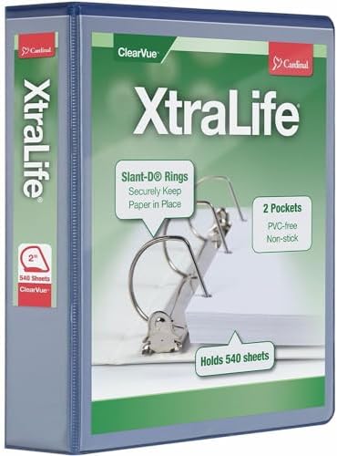 Cardinal 3 Ring Binder, 2 Inch Heavy Duty XtraLife Binder, Locking Slant-D Rings, Crack-Resistant Cover & Spine, ClearVue Covers, Holds 540 Sheets, Blue (26322) by TOPSProducts