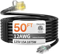12 Gauge 50 FT Heavy Duty Outdoor Extension Cord Waterproof Black by Deeklify