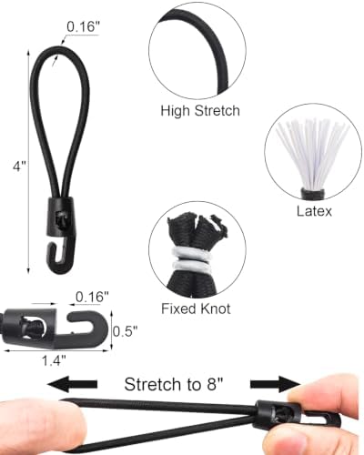 ABINLIN Small Bungee Cords with Hooks Heavy Duty 4 Inch 50 Pcs Black - Image 2